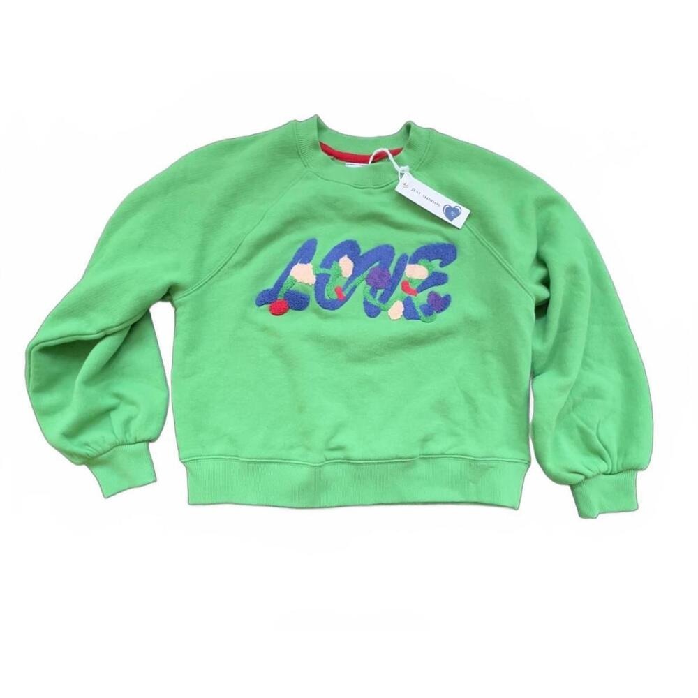 NWT Just Madison Sweatshirt Kelly Green LOVE Chenille Patch XS